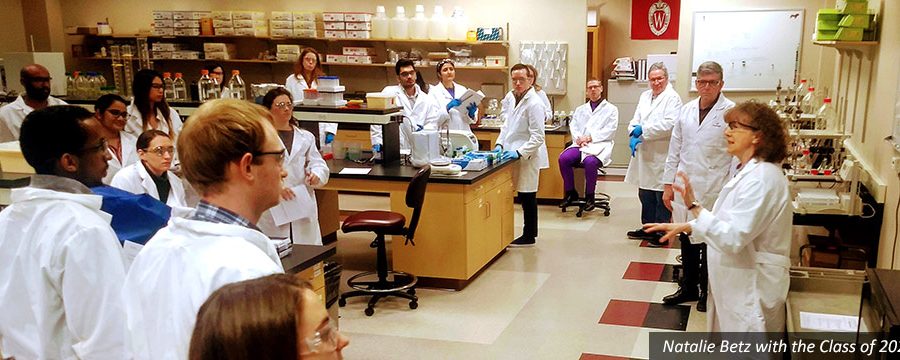 A photo of the biomanufacturing teaching lab with instruction led by Natalie Betz