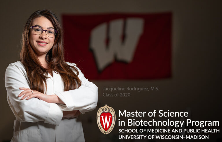 Feature photo of Jacqueline Rodriguez of the Class of 2020 who earned her MS in Biotechnology degree
