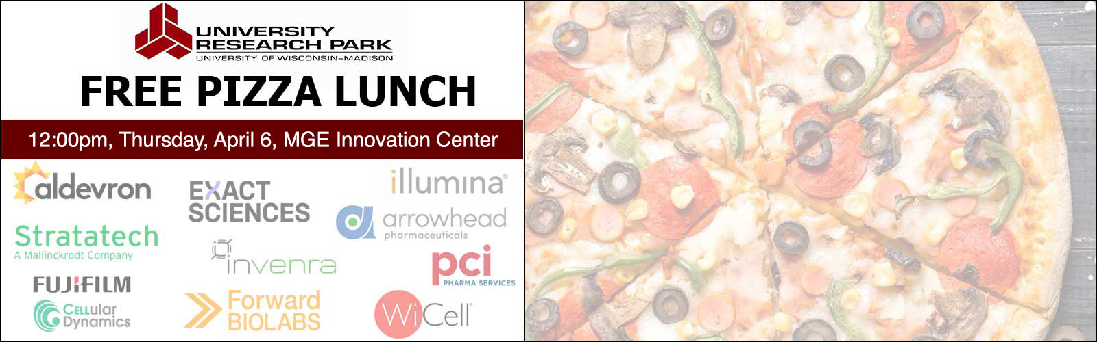 masthead image for University Research Park Free Pizza Lunch at Noon on Wednesday, April 5